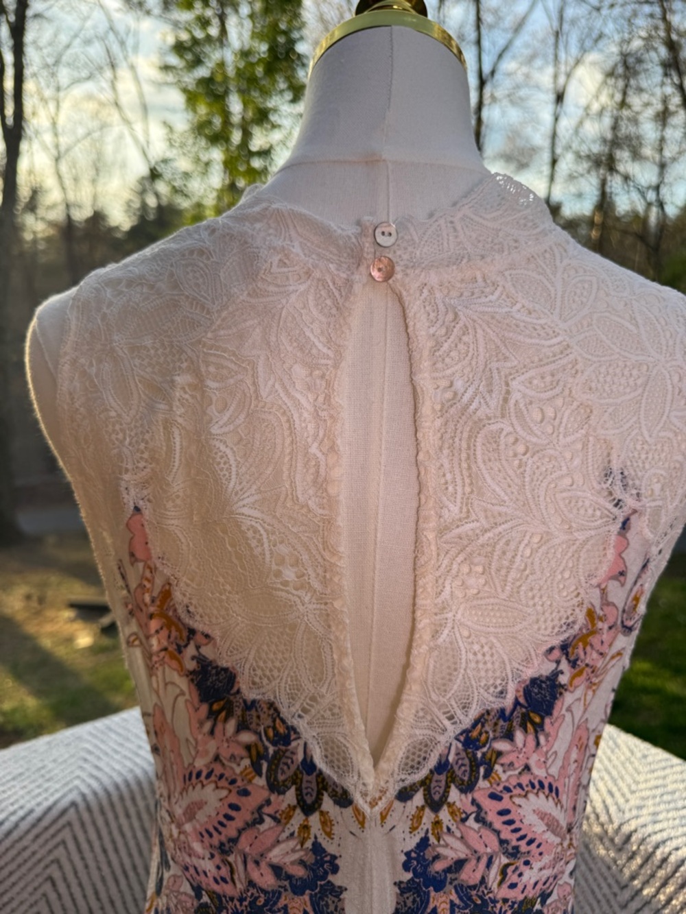 Free People Marsha Lace Mini Dress Medium Boho Floral High Neck Flowy Oversized - Picture 5 of 9